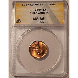 1957 Lincoln Wheat Cent BIE Variety MS66 RED ANACS